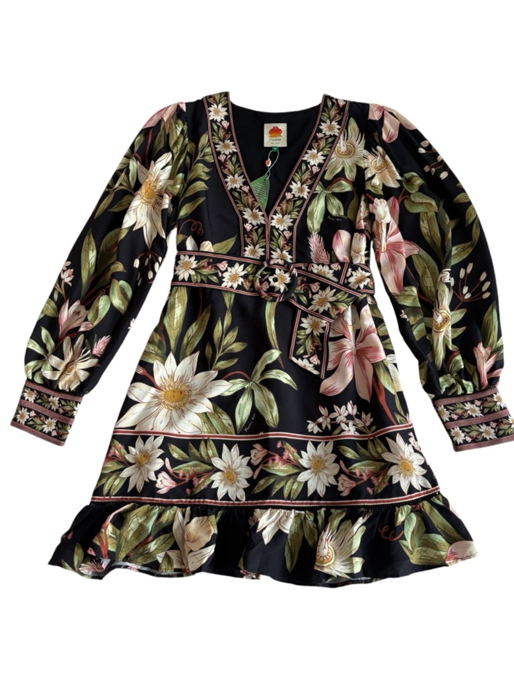 Farm Rio Surreal Flowers Black Long Sleeve Mini Dress - Picture 3 of 15